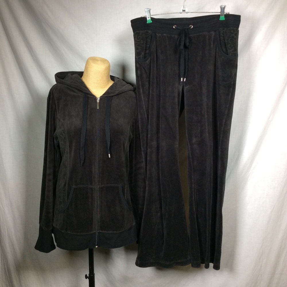 Sideways Women’s Velour Y2K Tracksuit Black Pant Hoodie Jacket M Pants L